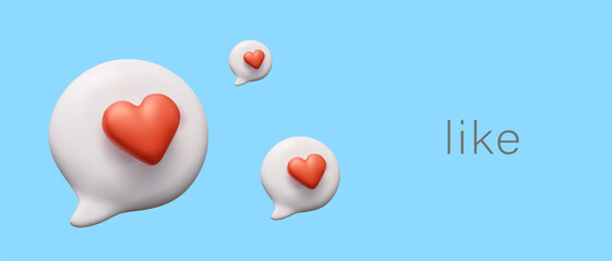 Speech bubbles with red heart. Concept of successful content, product