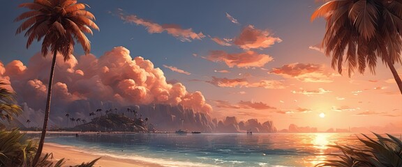 The serenity of a sunset on a tropical beach. Masterpiece  art