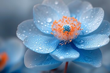 Flower Power: A Blue Flower Blooms in the Rain Generative AI