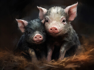 Two little pigs. Digital art.