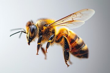 Bee-autiful Honeycomb: A Stunning Close-up of a Honeybee in Flight Generative AI