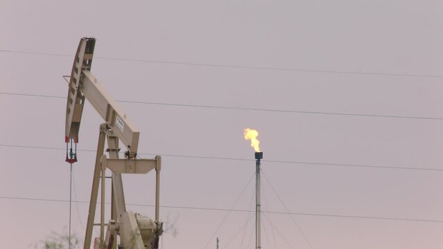 An oil well pumping in Pecos Texas an January of 2024.