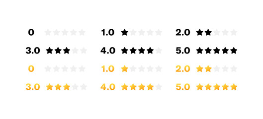 Star rating icon set. Star rating. Silhouette and flat style. Vector icons