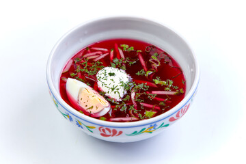 cold beetroot soup on the white background