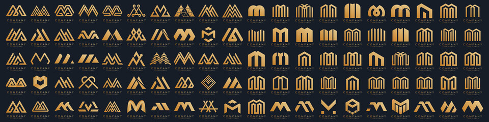 collection abstract letter M logo design. modern logotype M design with gold color. vector illustration - obrazy, fototapety, plakaty