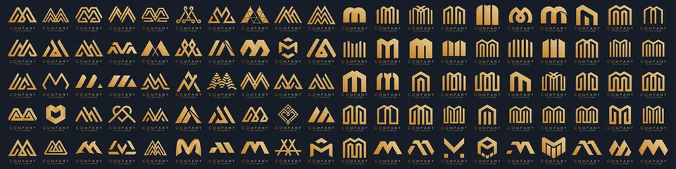 Stoff pro Meter Berge collection abstract letter M logo design. modern logotype M design with gold color. vector illustration