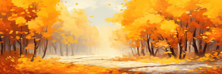 Autumn landscape. Panoramic view. Digital art.
