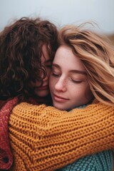 close-up photo of two girls hugging each other