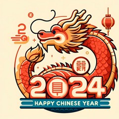 Flat Design Dragon Chinese New Year with number 2024