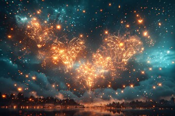 Glowing Fireworks in the Sky: A Spectacular Display for the New Year's Eve Celebration Generative AI
