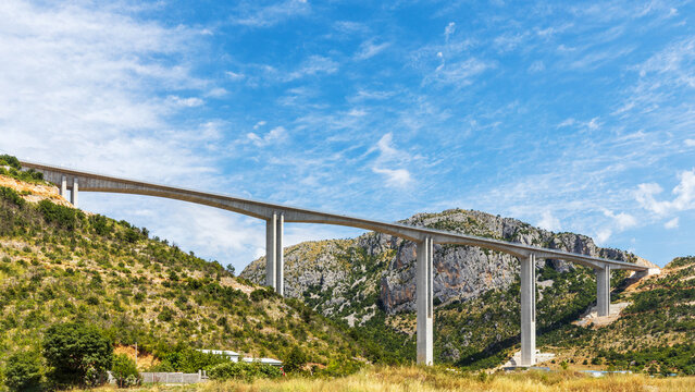 Huge bridge over the canyon of the Tara river in mountains of Montenegro
