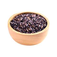 Thai glutinous purple rice seed in wooden bowl