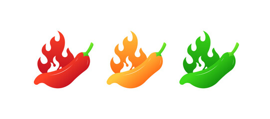 Burning peppers icons. Flat style. Vector icons