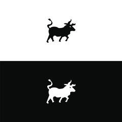Black and white bull logo design . Circle bull animal logo illustration . Line art bull animal logo