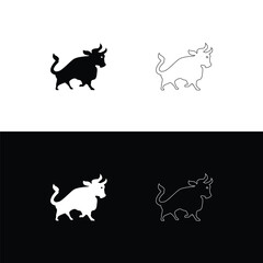Black and white bull logo design . Circle bull animal logo illustration . Line art bull animal logo