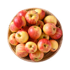 Red apple fruit in basket, top view