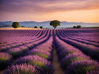 Lavender Field with a beautiful sunset in the background