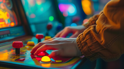 Arcade gaming closeup of hands