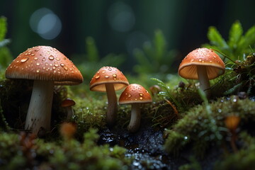 Mushroom Wonderland in the damp Forest Floor: Exploring Nature's Mysteries