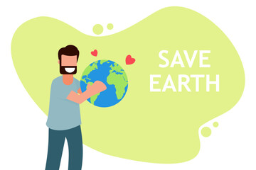 A man holding a globe. Activities for environmental protection. Actions and policies to protect nature and animals in need of protection. Vector illustration flat design style