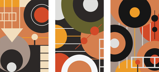 Obraz premium Geometric pattern poster set. Vector illustration template banner poster flyer card, geometric shapes. Vector file, design elements.