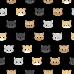 Cute funny cats seamless pattern. Vector hand drawn doodle cartoon kawaii character illustration.