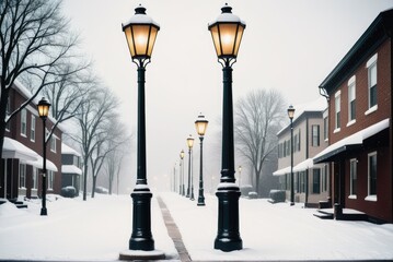 A Street Lamp Post Amidst Falling Snow, Illuminating the Wintry Night with a Soft, Enchanting Radiance by ai generated