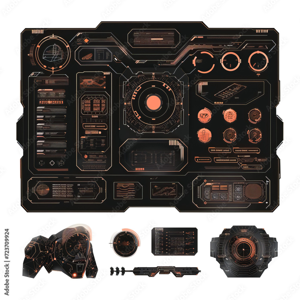 Poster sci-fi digital interface elements hud for game, ui, ux, kit