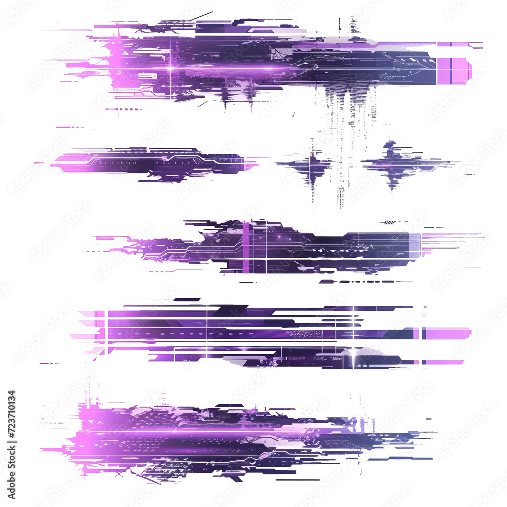 Aufkleber glitch tech banners, technology abstract corrupted frames in cyberpunk style