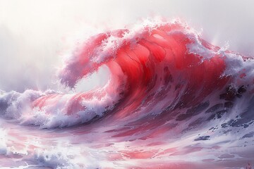 Pink Wave Crashes on the Shore: A Surreal Pink Tsunami Generative AI - obrazy, fototapety, plakaty