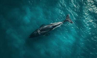 aerial view of whale in the sea water surface. top view of whale.