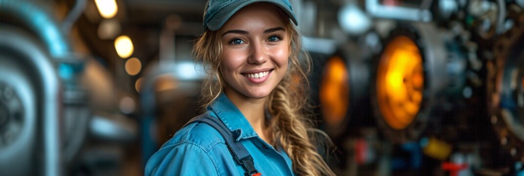 Smiling Woman in Blue Cap and Jeans Generative AI