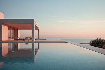 Modern style seaside swimming pool decoration. Ai generate.
