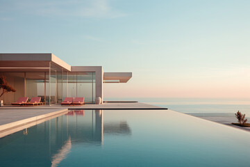 Fototapeta premium Modern style seaside swimming pool decoration. Ai generate.