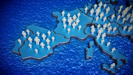 3D little people standing on the map of Europe. 3D illustration - obrazy, fototapety, plakaty