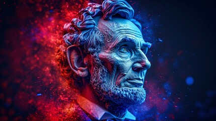 Abraham Lincoln's Blue and Red 3D Portrait: A Tribute to the 16th President Generative AI - obrazy, fototapety, plakaty