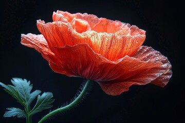 Flower Power: A Red Poppy Blooms in the Dark Generative AI
