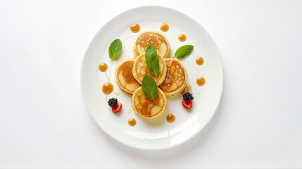 healthy breakfast with cheesecakes and syrup