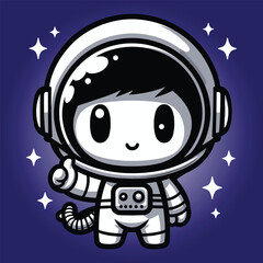Cute astronaut happy smiling to you cartoon vector icon illustration. science techno chibi
