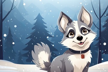 cute furry siberian husky dog in snow