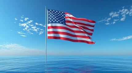 July 4th Celebration: A Flag Waving in the Ocean Generative AI