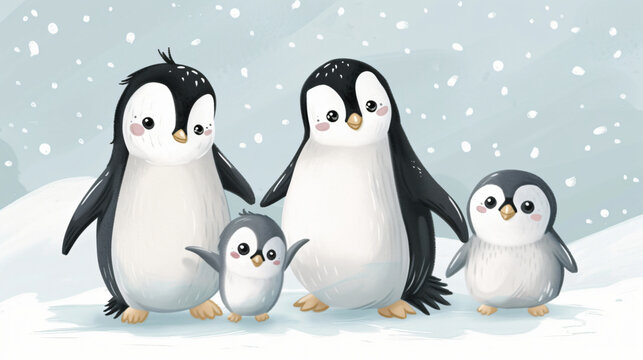 Cute Penguin Family Illustration