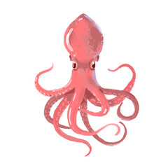 Watercolor acrylic gouache hand drawn octopus. Seafood painted isolated vector illustration - 723715926