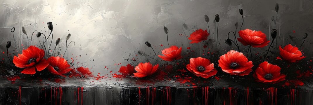 Red Poppies in Black and White: A Timeless Flower Artwork for Monthly Events and Trendy Decor Generative AI