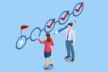 Isometric Business Project Management System. Successful business plan tasks.