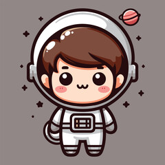 Cute astronaut happy smiling to you cartoon vector icon illustration. science techno chibi