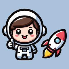 Cute astronaut happy smiling to you cartoon vector icon illustration. science techno chibi