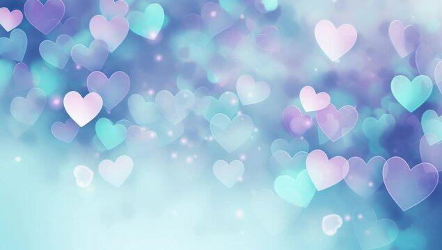 Blue and pink heart shapes, Valentines day background. Be my valentine theme. valentine celebration concept greeting card hearts on string with gold defused bokeh lights in the background