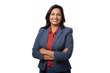 Woman politician in a jacket on an isolated white background.