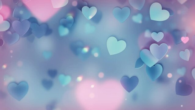 Blue and pink heart shapes, Valentines day background. Be my valentine theme. valentine celebration concept greeting card hearts on string with gold defused bokeh lights in the background